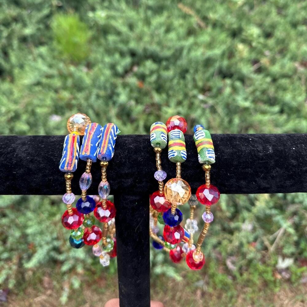 Maasai Krobo jumbo handmade multicolored beaded anklets from Ghana